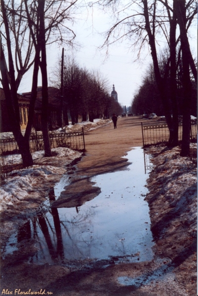 Весной в Зарайске
Фото  доцифровое. Скан с фотографии
Ключевые слова: зарайск весна лужа снег улица